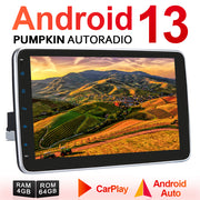 Pumpkin 10,1 Zoll 1 Din Android 13 Autoradio mit Drehbarem Bildschirm, Unterstützt Android Auto CarPlay Bluetooth Navigation